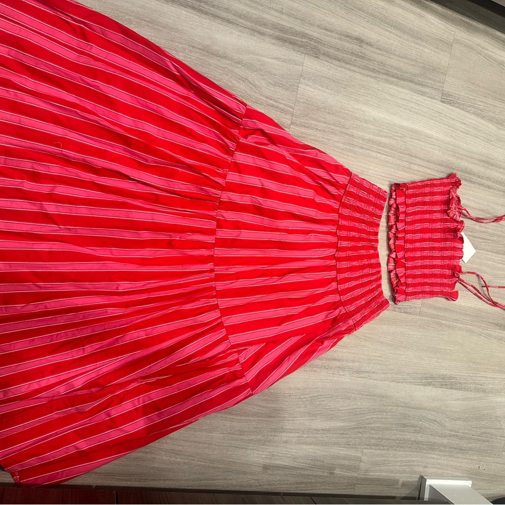 Red and Pink Striped Top and Skirt Set